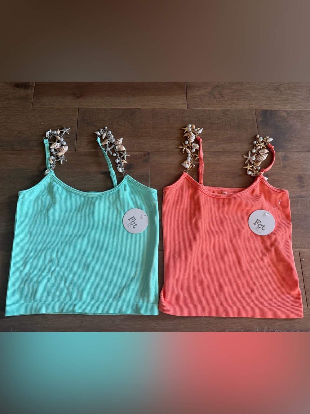 Sea Shell Strap Tank Top Pair - Mint & Coral M & L